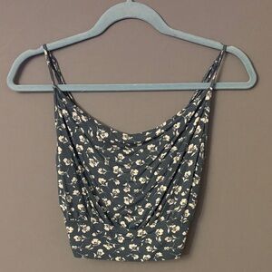 Urban Outfitters Dark Green and White Floral Cowl Neck Camisole